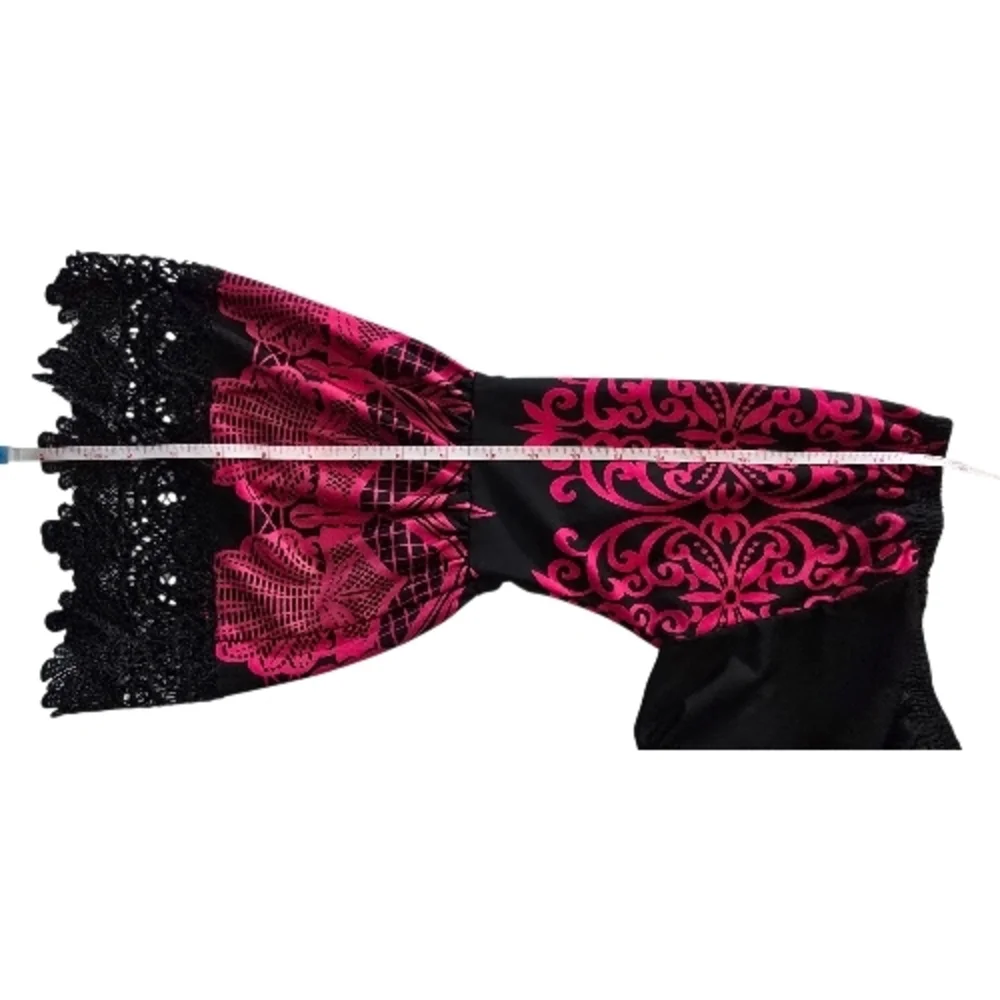✨ White Mark Boho Lace Trim Dress XL Black Pink Damask Peasant Tunic Bell Sleeve - Picture 9 of 11